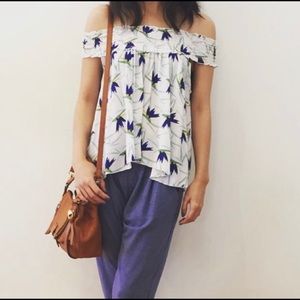 Floral Off-Shoulder Top - White and Blue